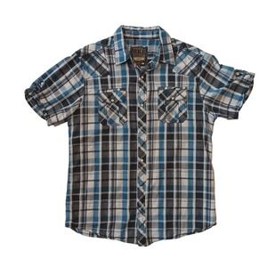 BKE Slim Fit Short Sleeve Snap Down Plaid Shirt